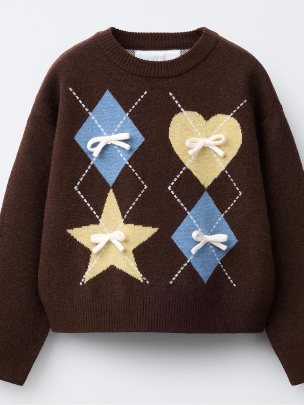NWT Zara argyle knit sweater with bows size 13/14